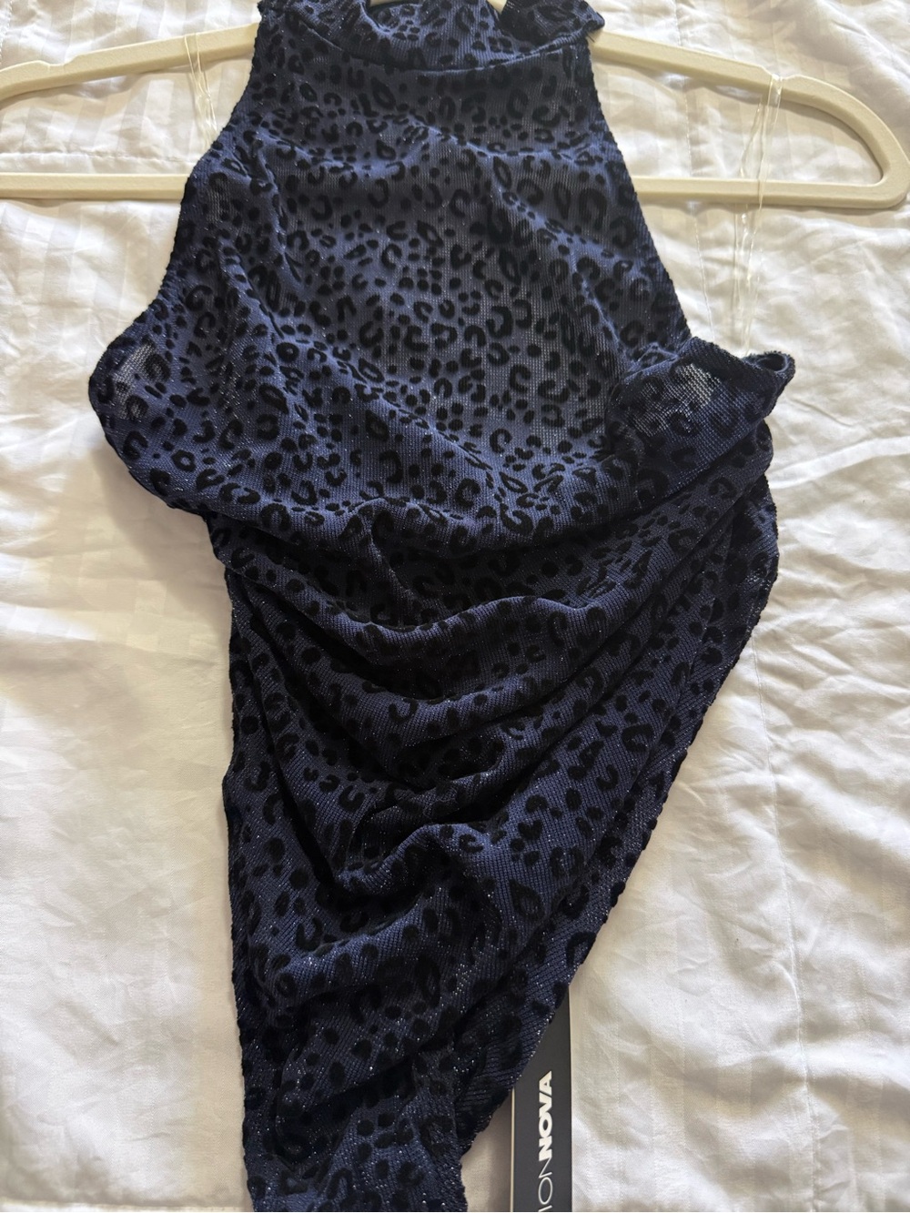 Fashion Nova Navy Leopard Velvet Bodysuit - Picture 4 of 5